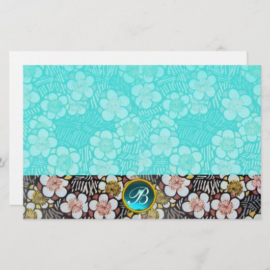 HAIKU/BLACK WHITE SPRING FLOWERS BLAUW GEM MONOGRA BRIEFPAPIER (Voorkant / Achterkant)