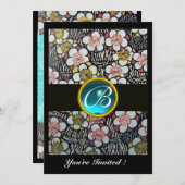 HAIKU/ LENTE BLOEMEN BLAUWE TURQUOISE EDELSTEEN MO KAART (Voorkant / Achterkant)