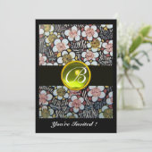 HAIKU/LENTE BLOEMEN GELE TOPAZEN MONOGRAM KAART (Staand voorkant)