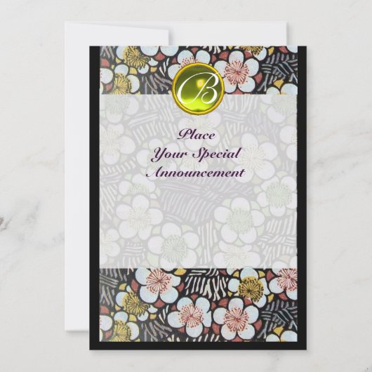 HAIKU/LENTE BLOEMEN GELE TOPAZEN MONOGRAM KAART (Achterkant)