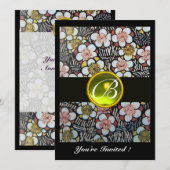 HAIKU/LENTE BLOEMEN GELE TOPAZEN MONOGRAM KAART (Voorkant / Achterkant)