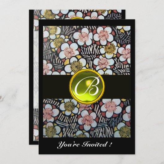 HAIKU/LENTEBLOEMEN GELE TOPAZEN MONOGRAM KAART (Voorkant / Achterkant)