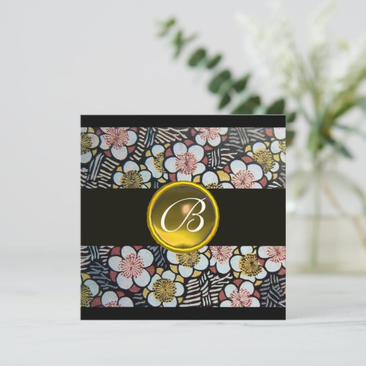 HAIKU/SPRINGSTROMEN GEEL TOPAZ-MONOGRAM KAART (Staand voorkant)