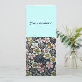 HAIKU/ ZWART WIT GEEL ROZE BLAUW LENTE BLOEMEN KAART (Staand voorkant)