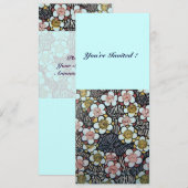 HAIKU/ ZWART WIT GEEL ROZE BLAUW LENTE BLOEMEN KAART (Voorkant / Achterkant)