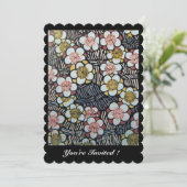 HAIKU/ ZWART WIT GEEL ROZE LENTE BLOEMEN KAART (Staand voorkant)