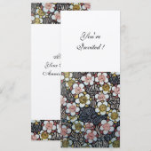 HAIKU/ ZWART WIT GEEL ROZE LENTE BLOEMEN KAART (Voorkant / Achterkant)