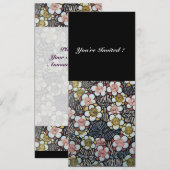 HAIKU/ ZWART WIT GEEL ROZE LENTE BLOEMEN KAART (Voorkant / Achterkant)