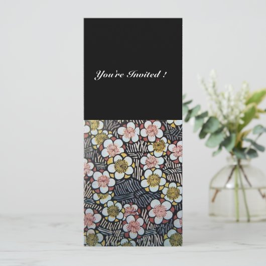 HAIKU/ ZWART WIT GEEL ROZE LENTE BLOEMEN KAART (Staand voorkant)