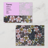 HAIKU / ZWART WIT GRIJS ROZE LENTE BLOEMEN VISITEKAARTJE (Voorkant / Achterkant)