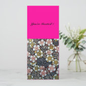 HAIKU/ ZWART WIT ROZE FUCHSIA LENTE BLOEMEN KAART (Staand voorkant)