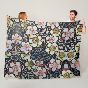 HAIKU/ ZWART WIT ROZE GEEL LENTE BLOEMEN FLEECE DEKEN