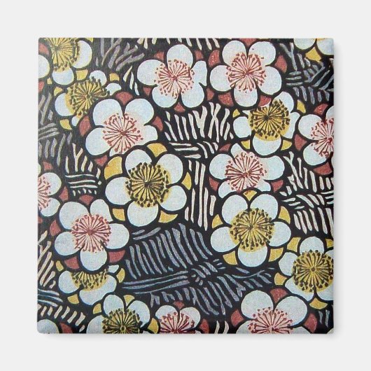 HAIKU/ ZWART WIT ROZE GEEL LENTE BLOEMEN MAGNEET (Voorkant)