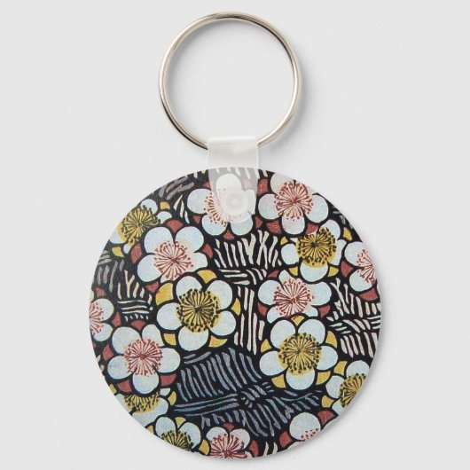 HAIKU/ ZWART WIT ROZE GEEL LENTE BLOEMEN SLEUTELHANGER (Voorkant)
