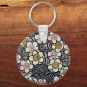 HAIKU/ ZWART WIT ROZE GEEL LENTE BLOEMEN SLEUTELHANGER (Voorkant)