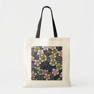 HAIKU/ ZWART WIT ROZE GEEL LENTE BLOEMEN TOTE BAG
