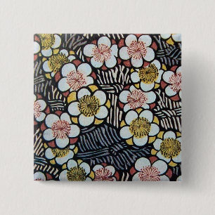HAIKU/ ZWART WIT ROZE GEEL LENTE BLOEMEN VIERKANTE BUTTON 5,1 CM