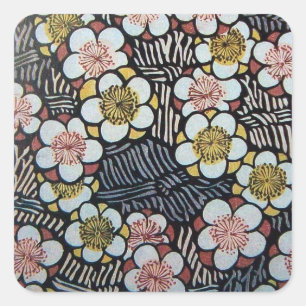 HAIKU/ ZWART WIT ROZE GEEL LENTE BLOEMEN VIERKANTE STICKER