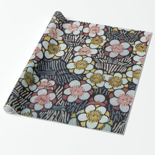 HAIKU ZWART WIT ROZE GELE LENTE BLOEMEN CADEAUPAPIER