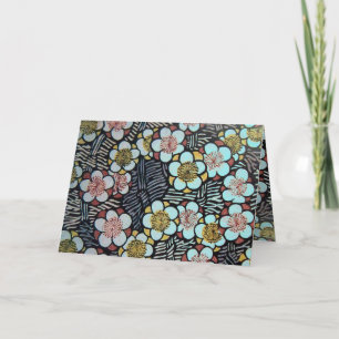 HAIKU/ ZWART WIT ROZE ROZE BLAUW LENTE BLOEMEN KAART