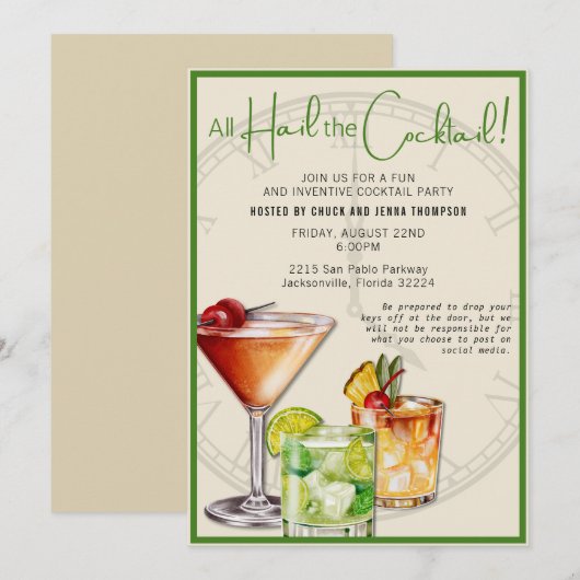 Hail de Cocktail Kleurrijke Party Uitnodiging (Voorkant / Achterkant)