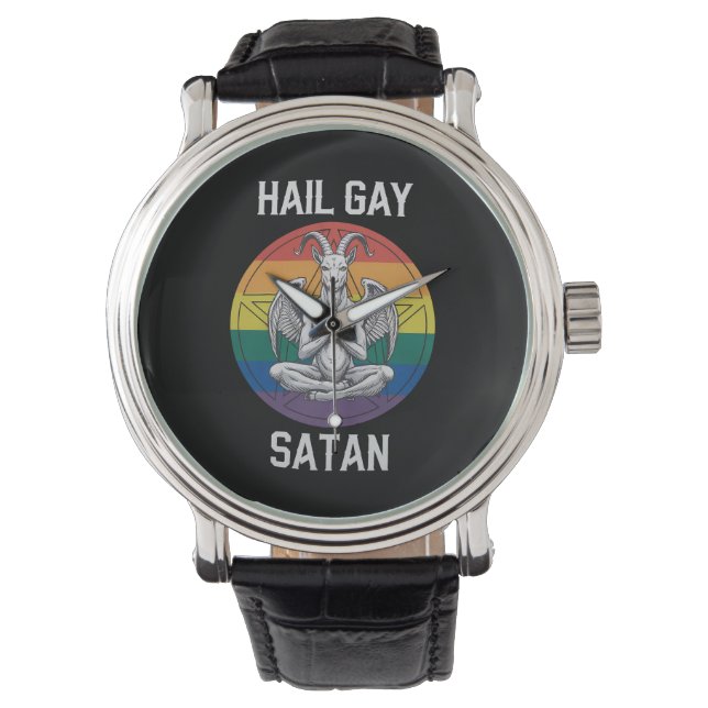 Hail Gay Satan Funny Gothic Gothic Goat LGBTQ Horloge (Voorkant)