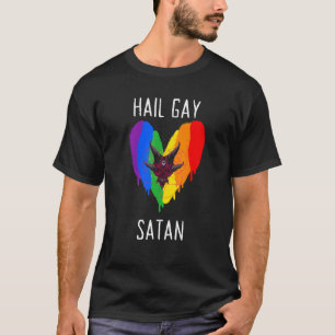 Hail Gay Satan LGBT Gothic Gay Pride Baphomet Pent T-shirt