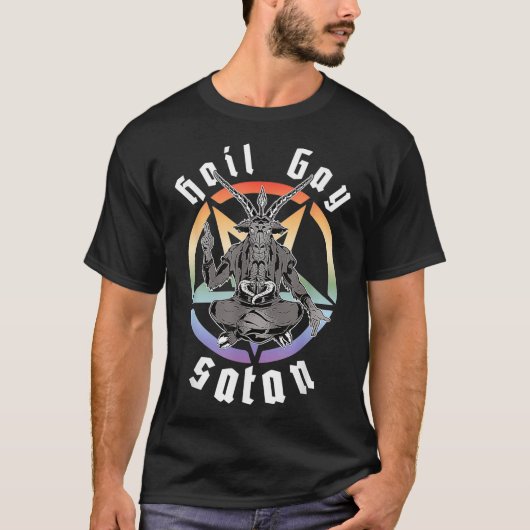 Hail Gay Satan Rainbow Baphomet Devil Goat LGBTQ Q T-shirt (Voorkant)