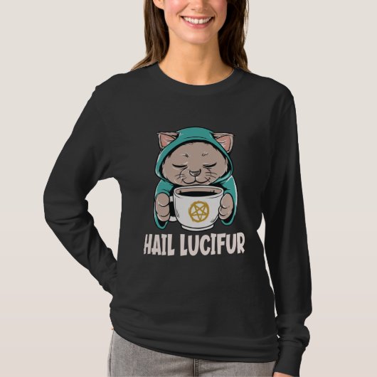 Hail Lucifur Cute Occult Satanic Hail Satan Cat T-shirt (Voorkant)