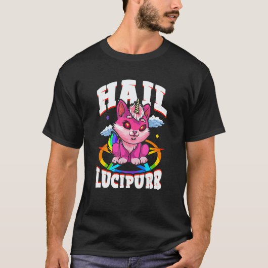 Hail Lucipurr Cat Rainbow Unicorn Kitty Satanic T-shirt (Voorkant)