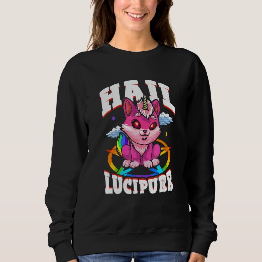 Hail Lucipurr Cat Rainbow Unicorn Kitty Satanic Trui (Voorkant)