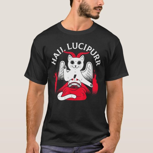 Hail Lucipurr Cat Satan Satanic Cat T-shirt (Voorkant)