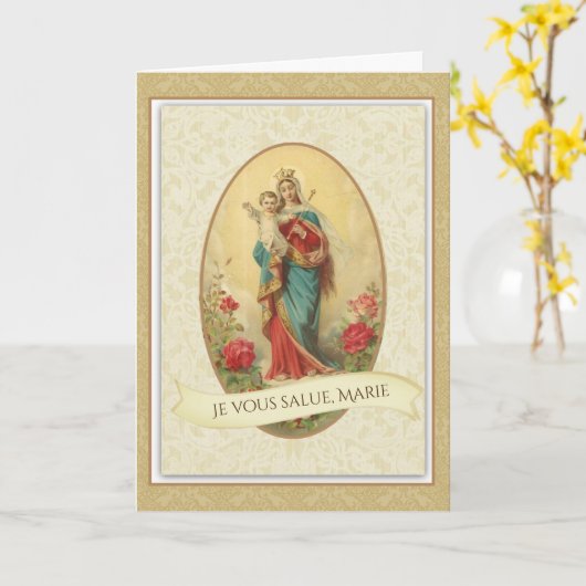 HAIL MARY PRAYER IN DE FRANSE CATHOLIC KAART (Gele Bloem)