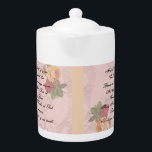 Hail Mary Prayer Theepot<br><div class="desc">Beautiful 'Hail Mary' prayer teapot. Design created in translucent layers with roses, on a light pink background.</div>