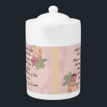 Hail Mary Prayer Theepot<br><div class="desc">Beautiful 'Hail Mary' prayer teapot.  Design created in translucent layers with roses,  on a light pink background.</div>