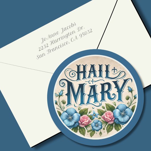 Hail Mary Religious Floral Ronde Sticker