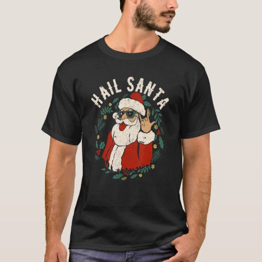 Hail Santa Claus Sleigher Christmas Rock Metal Xma T-shirt (Voorkant)