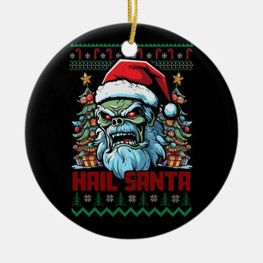 Hail Santa Heavy Metal Headbanger Lelijk Kerstfees Keramisch Ornament (Voorkant)