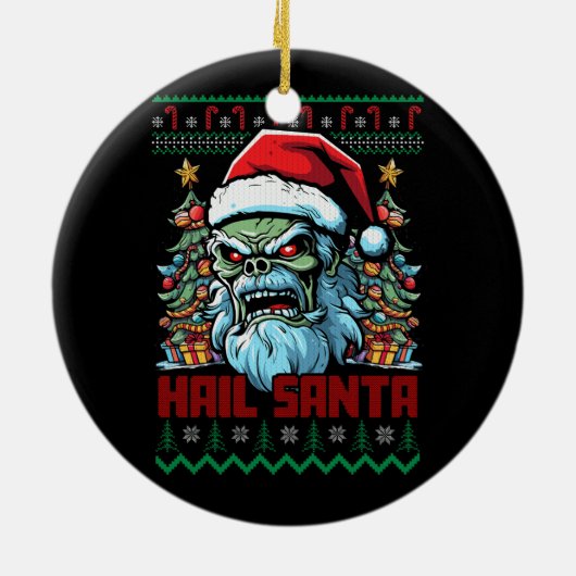 Hail Santa Heavy Metal Headbanger Lelijk Kerstfees Keramisch Ornament (Achterkant)