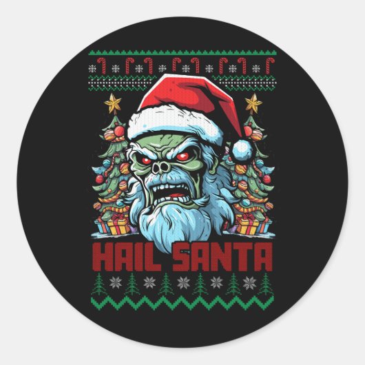 Hail Santa Heavy Metal Headbanger Lelijk Kerstfees Ronde Sticker (Voorkant)