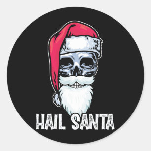 Hail Santa! schedel Santa Hat Retro Grafisch Ronde Sticker