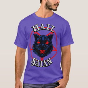 Hail Satan Demon Cat Black Metal Occult Kat T-shirt