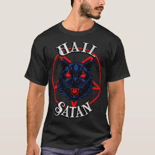 Hail Satan Demon Cat Black Metal Occult Kat T-shirt
