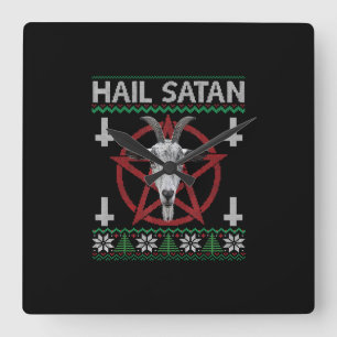 Hail Satan Goat Head Pentagram Funny Satanic Ugly Vierkante Klok