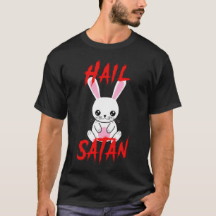 Hail Satan Grappig Cute Kawaii Konijn Horror vrien T-shirt