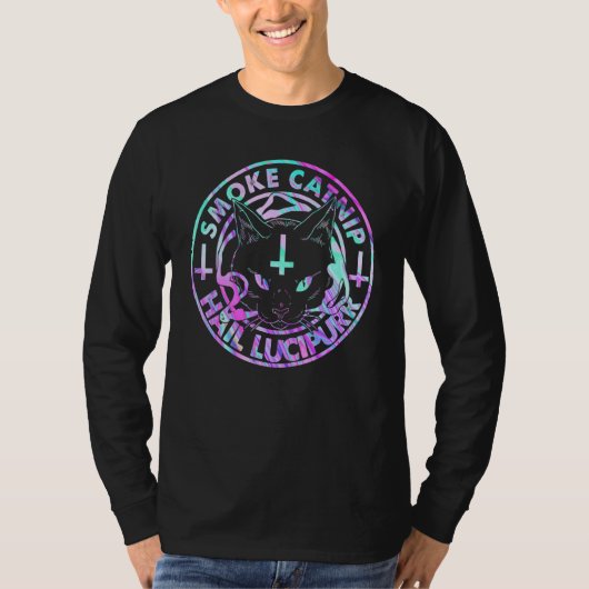 Hail Satan Smoke Catnip Hail Lucipurr Satanic Blac T-shirt (Voorkant)