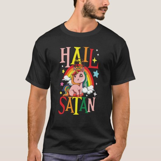Hail Satan Unicorn Rainbow T-shirt (Voorkant)