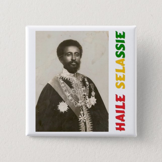 Haile Selassie Badge Vierkante Button 5,1 Cm (Voorkant)