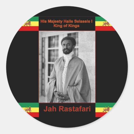 Haile Selassie de Leeuw van Juda, Jah Rastafari Ronde Sticker (Voorkant)