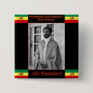 Haile Selassie de Lion Judah, Jah Rastafari Vierkante Button 5,1 Cm